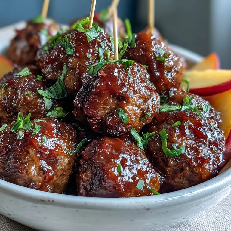 Tender, juicy Peach Glazed Meatballs served from a slow cooker, ideal for a game day appetizer spread.