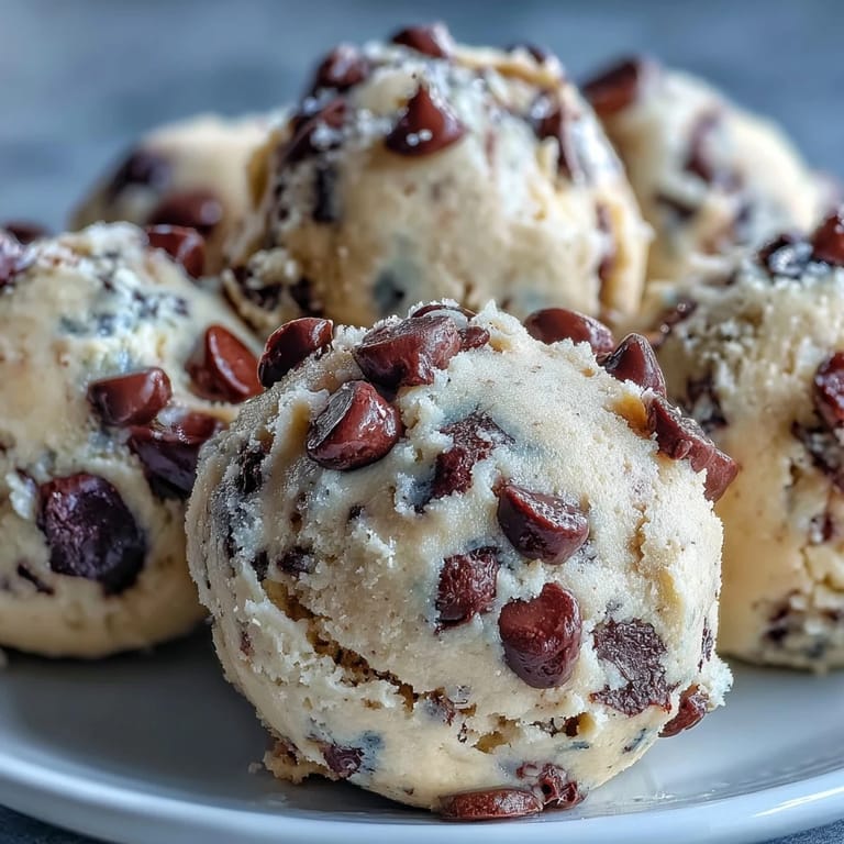 A chilled bowl of Greek Yogurt Cookie Dough displays smooth texture and plenty of mini chocolate chips for scooping.