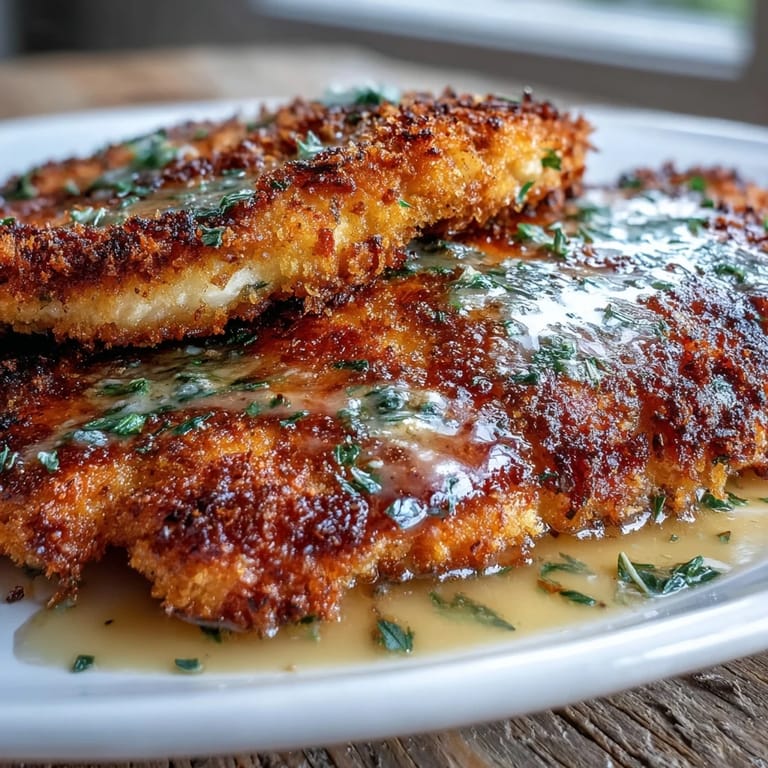 Four servings of Italian-American Lemon Parmesan Crusted Chicken paired with angel hair pasta and lemon wedges.