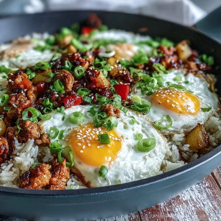 Sunny-side-up egg and sesame seeds crown this weeknight skillet dinner.