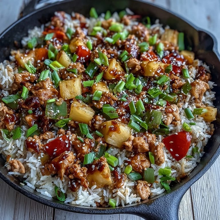 Golden fluffy rice stirs into Korean-spiced ground turkey and crisp veggies in this vibrant Sweet-and-Sour Turkey Rice Skillet.