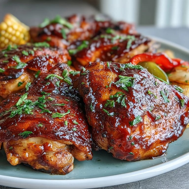 Easy gluten-free weeknight dinner of Sheet Pan BBQ Chicken with Corn on the Cob and Peppers served hot.