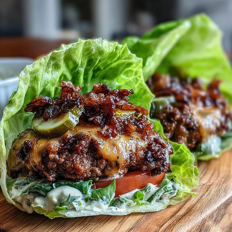 Savory beef patties with gooey cheese and zesty secret sauce, all tucked into crunchy lettuce wraps—perfect for a keto-friendly twist on classic cheeseburgers.