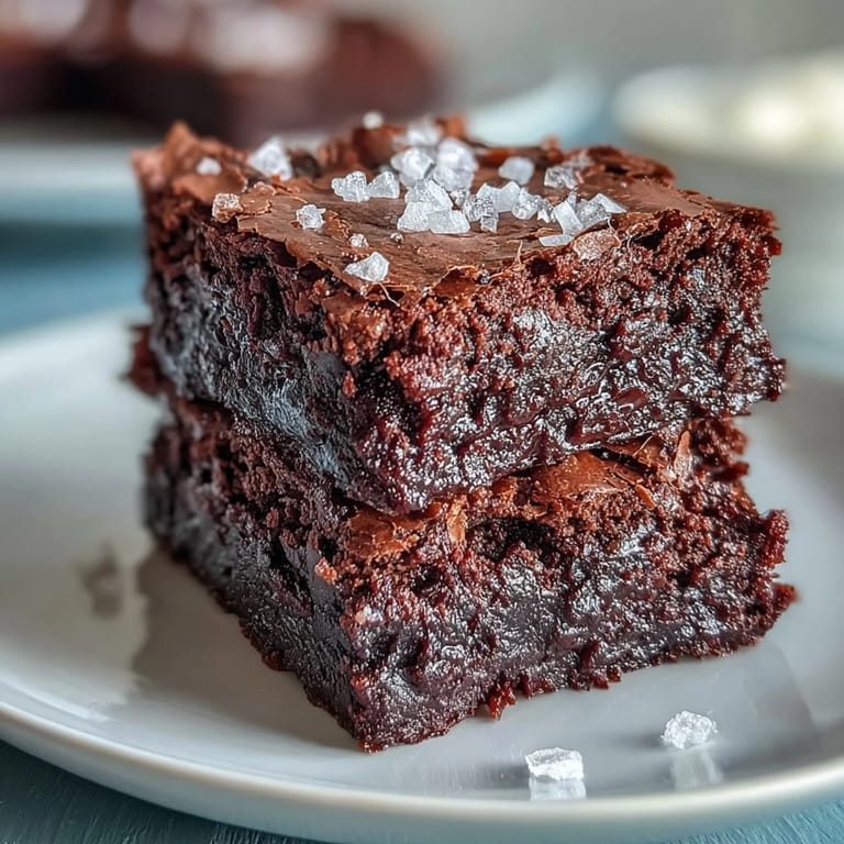 Easy sourdough discard brownies topped with flaky sea salt, offering a chewy texture and irresistible balance of sweet and savory.  