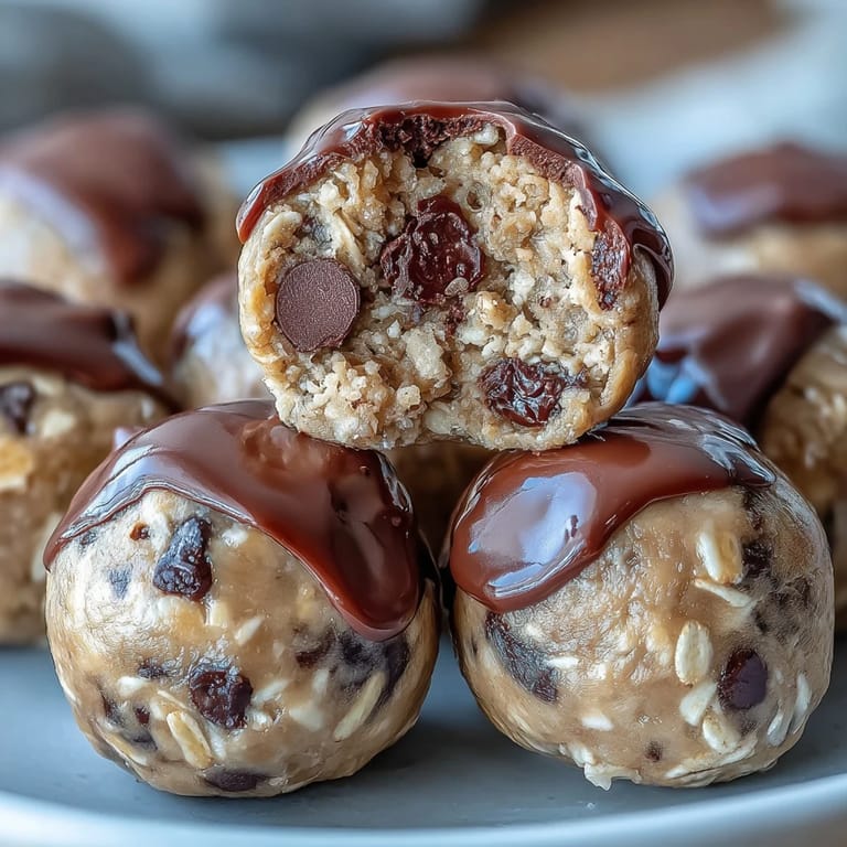 Creamy peanut butter and dark chocolate chip energy balls, perfect for on-the-go snacking or post-workout fuel.  