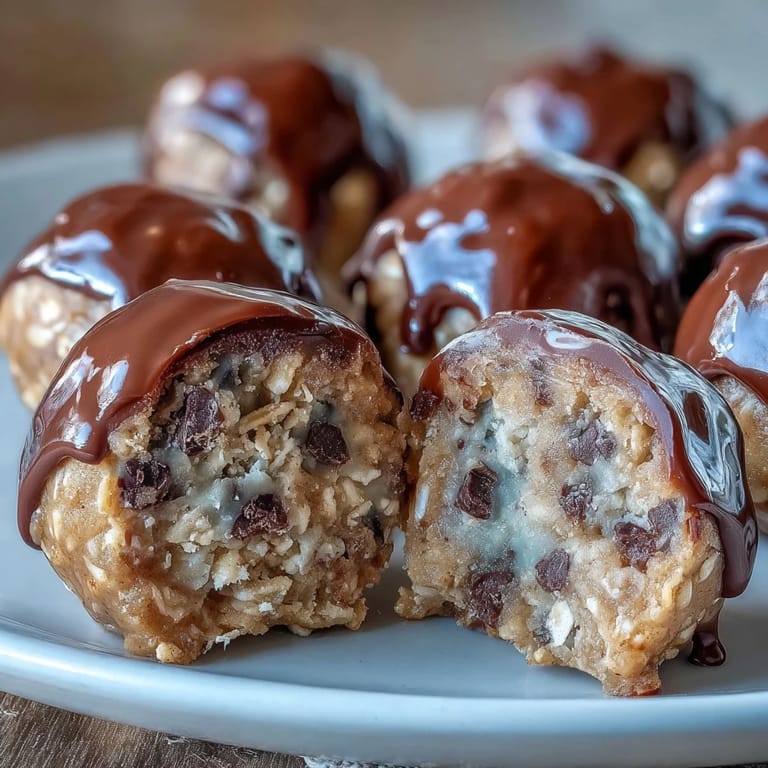 No-bake peanut butter energy balls with oats and dark chocolate chips, an easy make-ahead snack recipe.