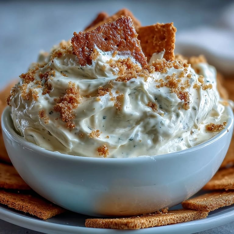 Velvety cheesecake dip paired with crunchy graham crackers, a quick dessert treat