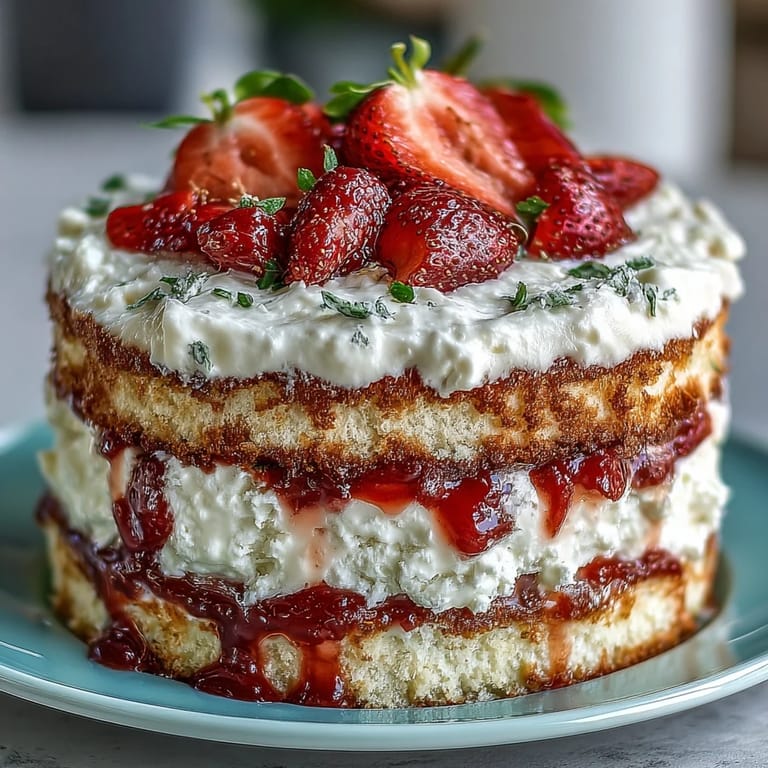 Light vanilla sponge cake layered with fresh strawberries and rich whipped cream, a beautiful dessert for springtime entertaining.