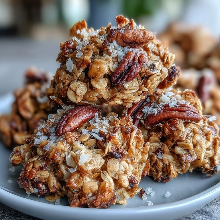 Chunky granola clusters packed with toasted oats, crunchy almonds, and sweet honey, offering a satisfying texture and wholesome flavor.