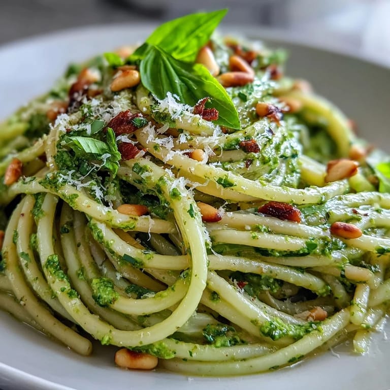 No-cook avocado basil pesto drizzled over hot pasta, garnished with lemon zest and extra Parmesan for a creamy, healthy dinner.
