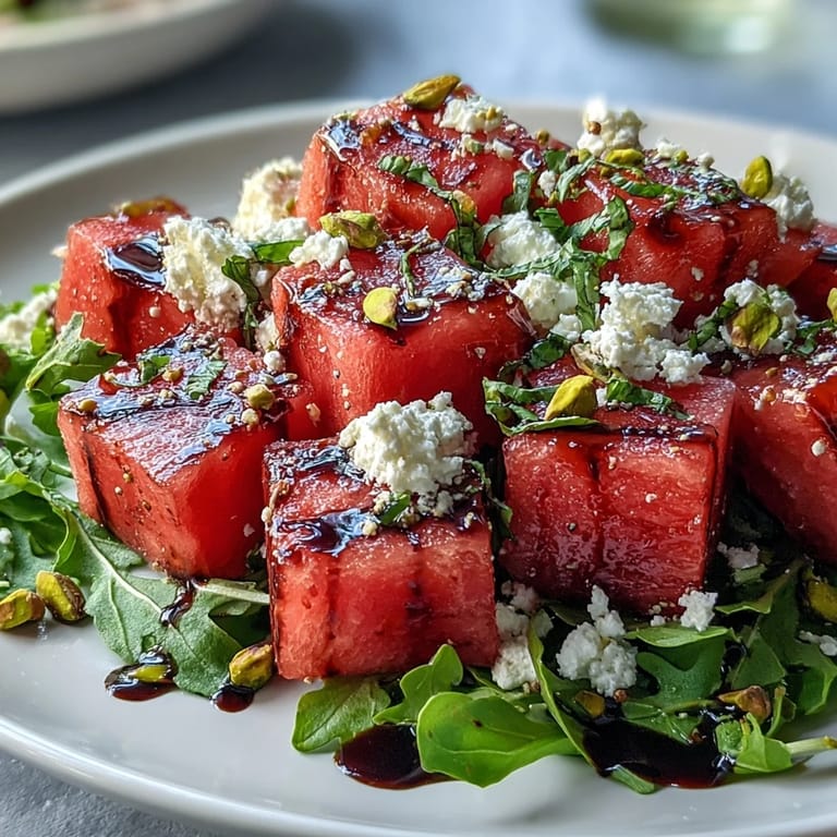 Sweet watermelon feta arugula salad, a perfect summer side dish.