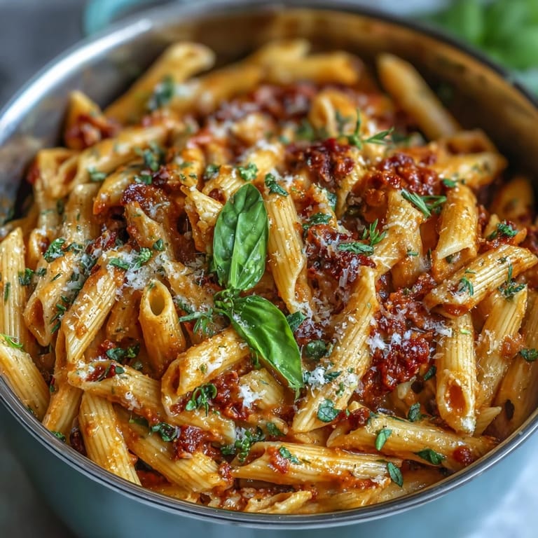 Delicious One-Pot Creamy Tomato Basil Pasta, steaming hot and ready to serve.