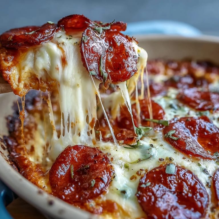 Crowd-pleasing Hot Honey Pepperoni Pizza Dip served hot with crusty bread and chips.
