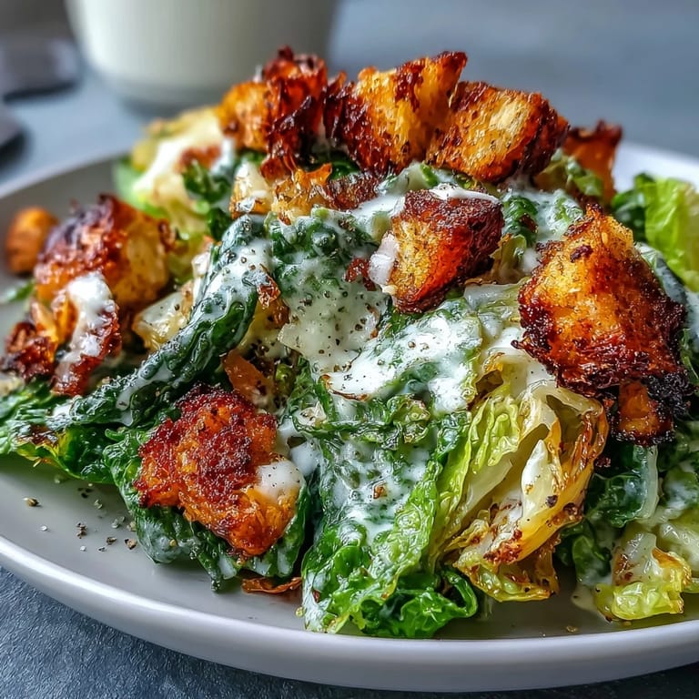 Hearty Crispy Cabbage Caesar Salad, ready for serving with a shower of Parmesan.