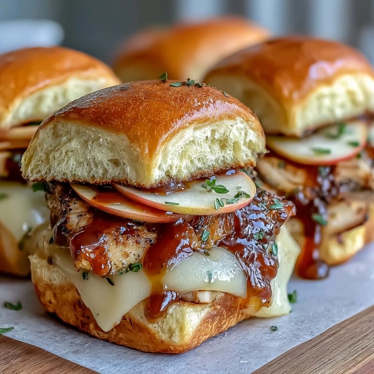 Close-up of warm Apple Cheddar Turkey Melt Sliders ready to be devoured.