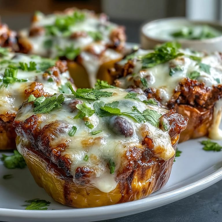 Savory taco rice and beans baked in vibrant bell peppers.