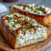 Golden-baked Hot Honey Ricotta Garlic Bread with a creamy, garlicky ricotta spread, ready to serve as a warm appetizer.