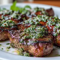 Juicy grilled lamb chops topped with vibrant mint gremolata, a zesty herb blend that elevates every bite.
