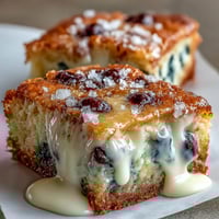 White chocolate lemon blueberry blondies with bursts of tangy citrus and sweet berries, baked until golden and chewy for a perfect spring dessert.