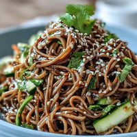 Vibrant cold soba noodle salad with crisp vegetables and sesame ginger dressing, perfect for a light summer meal.