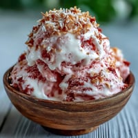 Refreshing watermelon coconut ice cream, hand-churned into creamy, speckled scoops.
